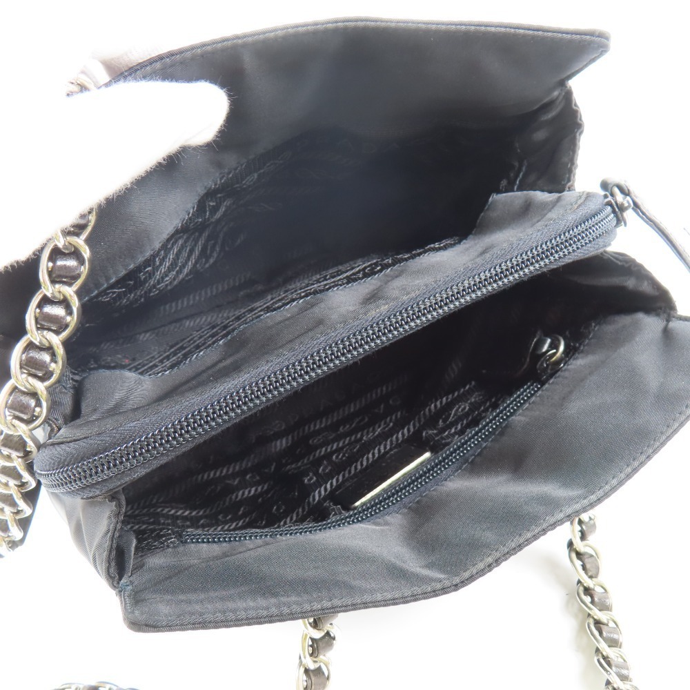 Prada Chain Shoulder Bag Triangle Logo Nylon Leather Black - Picture 9 of 15